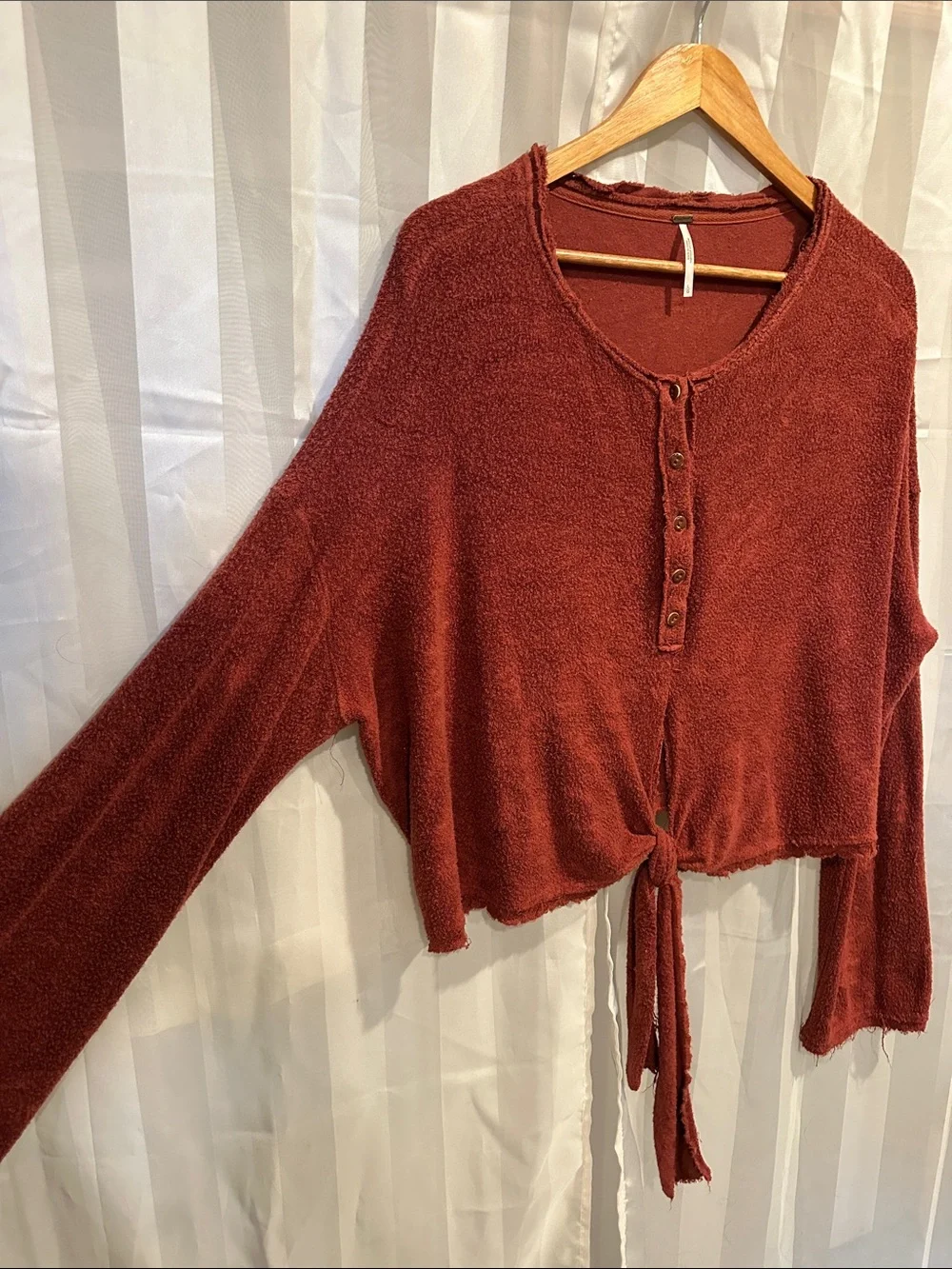Free People Rust Tie-Front Henley Crop Top